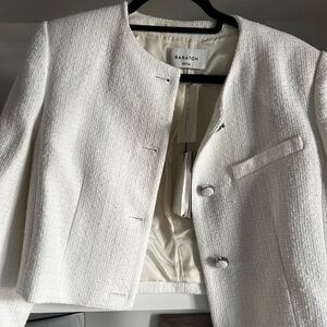 Babaton Cream Textured Bouclé Cropped Blazer